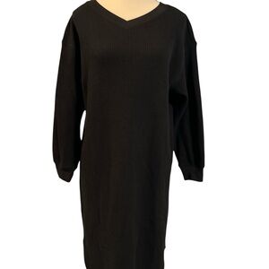 Uniqlo Black Waffle Knit Long Sleeve Dress